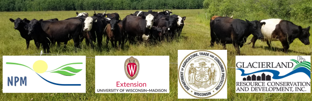 Pasture with cattle and sponsoring organization logos
